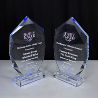 Trophée en cristal vierge personnalisé en forme de diamant avec base lumineuse multicolore – Offre spéciale