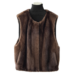 Ampio girocollo corto eco-friendly Casual in pelliccia di visone <span class=keywords><strong>marrone</strong></span> naturale <span class=keywords><strong>gilet</strong></span> da <span class=keywords><strong>donna</strong></span> - Product Image 1