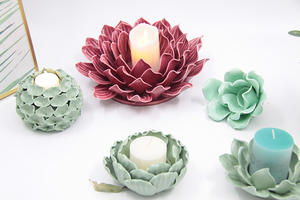 Decorazione dell'interno & Regalo Su Satinato Titolari Luce del Tè In <span class=keywords><strong>Ceramica</strong></span> Fatti A Mano Fiore Supporto di Candela - Product Image 6