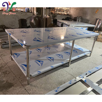Table de travail rectangulaire commerciale à 2 niveaux en acier inoxydable, fabricant de tables de travail industrielles pour cuisines en Guangdong