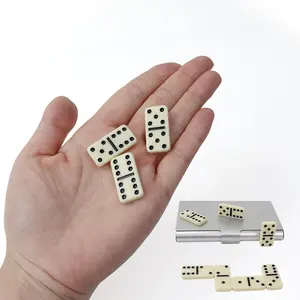 Nouveau Design ivoire dominos Double Six 28 pièces 3205 blocs professionnels dans Mini étui en aluminium de voyage Portable pour jeu de Table de Casino