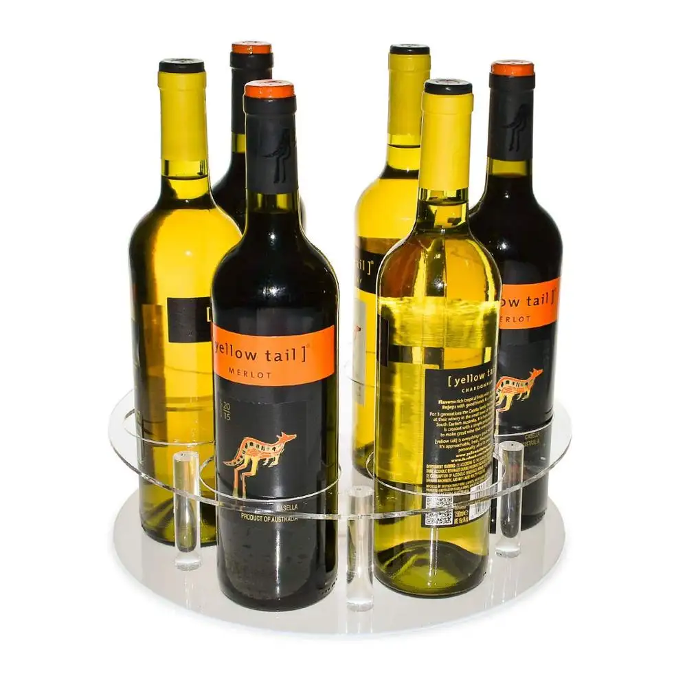 Deluxe claro acrílico 6 botella de vino de Lazy Susan mostrador perfecto para botellas de vino de Champagne sidra