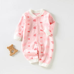 Automne décontracté Super mignon <span class=keywords><strong>combinaison</strong></span> coton peigné imprimé bébé barboteuse manches longues tricoté Homewear pour nouveau-nés ramper bébés - Product Image 4