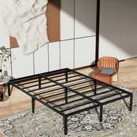 Lit double moderne et simple en fer et bois, base de matelas pliable détachable de taille H avec cadre en acier souple pour chambre à coucher