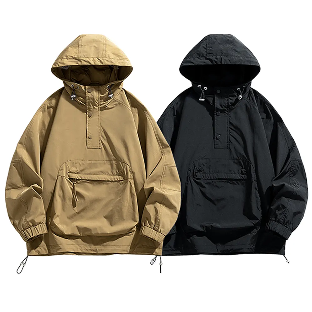Neohope Personalizado Mens Button Up Anorak Jacket Raincoat Cor Sólida Com Capuz Pullover Outdoor Casual Blusão Jacket Para Homens