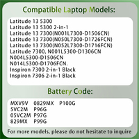 Batterie d'ordinateur portable 7,6 V 60 Wh MXV9V pour Dell Latitude 5300 5310 7300 7400 E5300 E5310 E7300 E7400 Series Inspiron 7300/7306 2-en-1