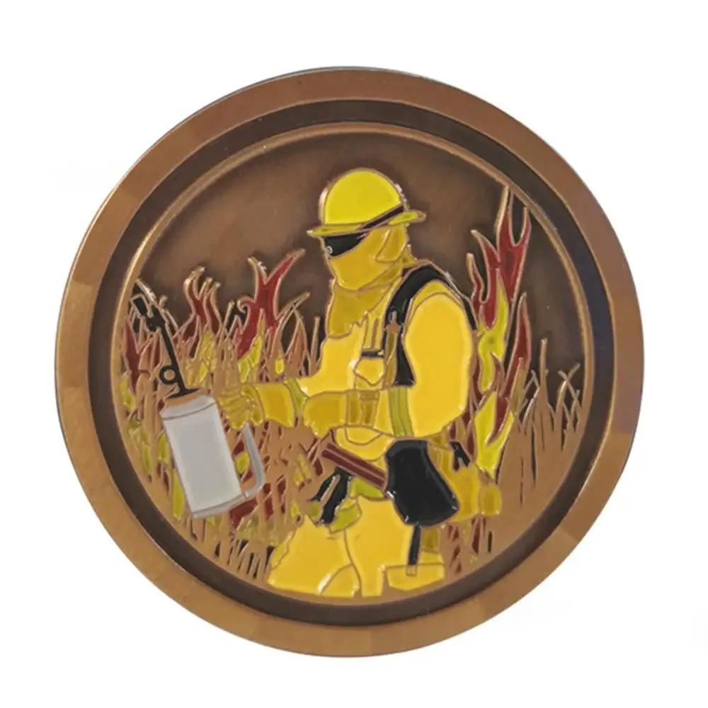 Suvenir Kualitas Tinggi Kustom Karya Seni Gratis Logo Tantangan Pemadam Kebakaran Enamel Koin