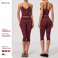 Ensemble de sport et yoga Dingtai pour femme : Legging capri taille haute brossé effet push-up et crop top color block – Lot de 2 pièces
