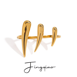 Yueli Spike <b>Open</b> <b>Ring</b> 18k Gold Plated Stainless Steel Adjustable Geometric Unisex Party Jewelry - Product Image 1