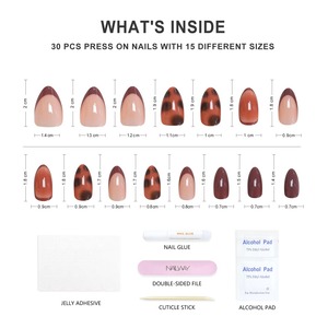 Ongles artificiels de qualité supérieure, forme amande, marron lisse, couvrance totale, adhésifs, vente en gros - Product Image 4