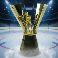 Piala Trofi Hoki Es Kristal Kaca Desain 3D Profesional Kustom untuk Hadiah Pameran Hoki Es