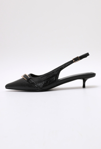 Eleganti <span class=keywords><strong>Sandali</strong></span> Slingback <span class=keywords><strong>Neri</strong></span> a Punta in PU con Fibbia Metallica, <span class=keywords><strong>Tacco</strong></span> <span class=keywords><strong>Sottile</strong></span> a Gattino 8cm, Scarpe da Donna per Ufficio, Matrimonio e Cerimonie - Product Image 6
