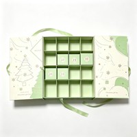 Boîte de calendrier de l'avent de Noël verte de luxe, double porte, cadeaux, cosmétiques, emballage rigide, boîte personnalisable avec compartiments