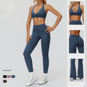 Set celana pendek <span class=keywords><strong>Bra</strong></span> kerah V, Set Legging pengangkat pantat cepat kering, celana panjang mengembang - Product Image 5
