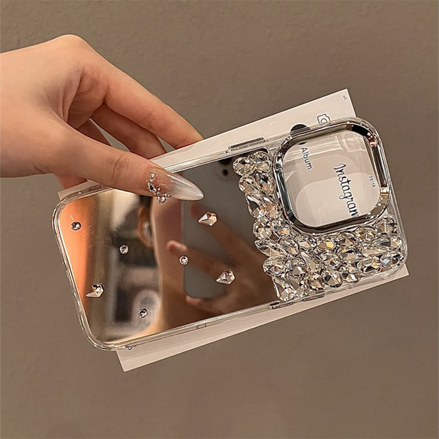 Mirror Blingbling Crystal Diamond Shockproof Mobile Phone Cases for iphone 17 Pro Max Luxury Glitter Rhinestone Cover for 15 16
