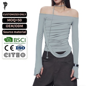 Camiseta de Manga Larga con Hombros Descubiertos para Mujer, Diseño Personalizado al por Mayor, Camiseta Lisa de Algodón de Alta Calidad, Ropa Femenina - Product Image 1