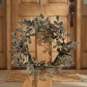 Rustic Metal Leaf Wreath Handmade Decorative <b>Flowers</b> Round Unlit Christmas Wreath <b>Single</b>-piece Package - Product Image 1