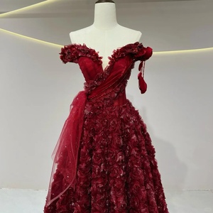 Vestido de Quinceañera Rojo Moderno, Estilo Dulce, con Apliques Florales, Estampado Floral, Largo hasta el Suelo, Corte Sirena, con Cuentas, Encaje, Antiestático, Espalda Descubierta, para Eventos Nocturnos - Product Image 2