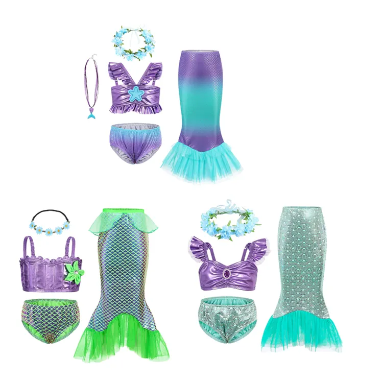 Manufacturer Halloween Cosplay Girl Kids Fancy Dress Little Mermaid Princess Swimwear Costume Three Pieces Set