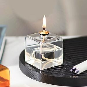 עיצוב הבית קטן פמוט זכוכית פנסים פנסים פנסים בעבודת יד בהיר ענבר כחול צבעוני מרובע גבוה בורוסיליקט מנורת שמן זכוכית - Product Image 6