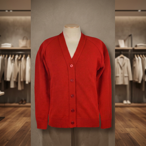 Cardigan en tricot rouge pour femme, fermeture à boutons simple, pull décontracté, couleur unie, col en V, style vintage - Product Image 4