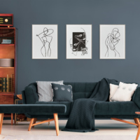 Peintures à l'huile moderne abstraites, de haute qualité, ligne minimaliste noire et blanche, tableau artistique murale
