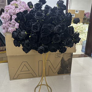 IFG 2023 nouveau design 50cm 80cm <span class=keywords><strong>boule</strong></span> de fleur noire de mariage avec <span class=keywords><strong>plume</strong></span> d'autruche noire et décor de feuilles d'or - Product Image 2