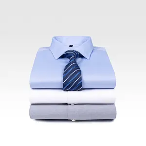 RTS-camisa Formal de negocios para hombre, ropa de vestir de sarga azul lisa y ligera, antiarrugas, sin hierro, 100% de algodón