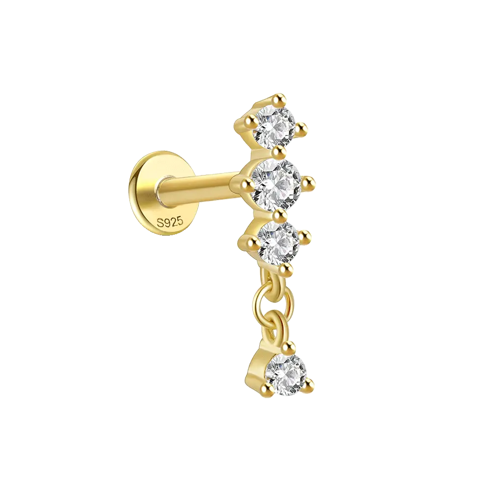 2023 New Fashion Simple S925 Sterling Silver 18k Pvd Gold Plated Women Jewelry Triple Sky Tassel Zircon Piercing Earrings