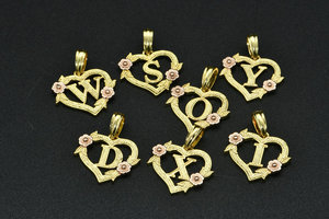Nuova Collana da Donna alla Moda con Ciondolo a Cuore Intarsiato con Lettere A-Z, Placcatura Color Oro <span class=keywords><strong>e</strong></span> Decorazione Floreale - Product Image 5