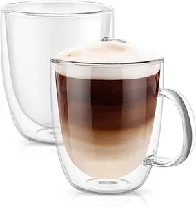 الأمازون الساخن بيع واضح كبير فنجان قهوة زجاجي مزدوجة الجدران أكواب القهوة ، مثلج القهوة كوب ، الزجاج أكواب للمشروبات الساخنة