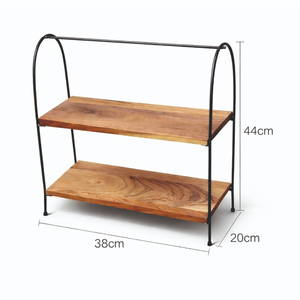 Étagère utilitaire en bois rustique et industriel de qualité supérieure avec cadre métallique à double niveau pour le rangement des assiettes et des bols dans la cuisine - Product Image 2