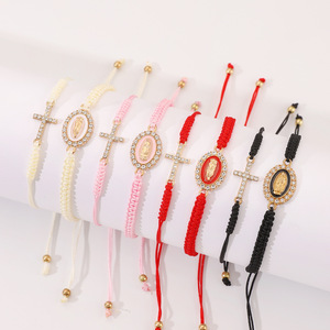 Vendita calda regolabile corde intrecciate in filo Catholicism San Judas croce vergine maria braccialetti 2 pezzi Set regali della chiesa - Product Image 2
