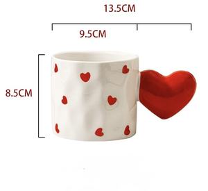 Mug à café en céramique à motif de cœur rouge et blanc, finition irrégulière, poignée en forme de cœur 3D, capacité de 301 à 400 ml, cadeaux d'affaires pour micro-ondes - Product Image 4