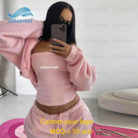 Ensemble Survetement Femme Personnalisé Molleton Polaire Crop Top Zippé en Laine à Capuche Veste et Pantalon de Survêtement Jogger Hiver