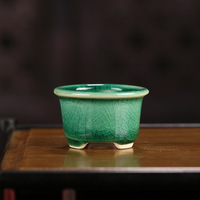 Pot de fleurs en porcelaine violette émaillée en gros - Mini pot créatif à trois pieds, à bouche ronde, pour table ou sol, idéal pour plantes succulentes et bonsaïs de jardin