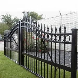 Gerbang utama besi tempa hitam berkualitas tinggi untuk olahraga rumah atau pagar jalan masuk ornamen pertanian dengan bingkai berlapis bubuk