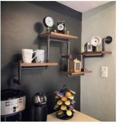 Industrial <b>Wall</b> <b>Shelf</b> 4 Tier Pipe Design Wooden Ladder Style Black Durable <b>Wall</b> <b>Mounted</b> Storage Organization Unit - Product Image 1