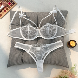 Ensemble de Lingerie en Dentelle pour Femme, Broderie 3D, avec Armatures, Transparent, Respirant, Effet Léger de Maintien, 2 Pièces, Confortable, Vente en Gros, OEM ODM - Product Image 4