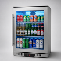 Réfrigérateur à boissons en acier inoxydable 128L avec porte en verre, serrure et éclairage LED pour bar extérieur