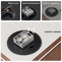 4545 Mini rond caché 304 acier inoxydable RV évier de cuisine robinet noir Nano acrylique couverture tasse rondelle cascade éviers de cuisine
