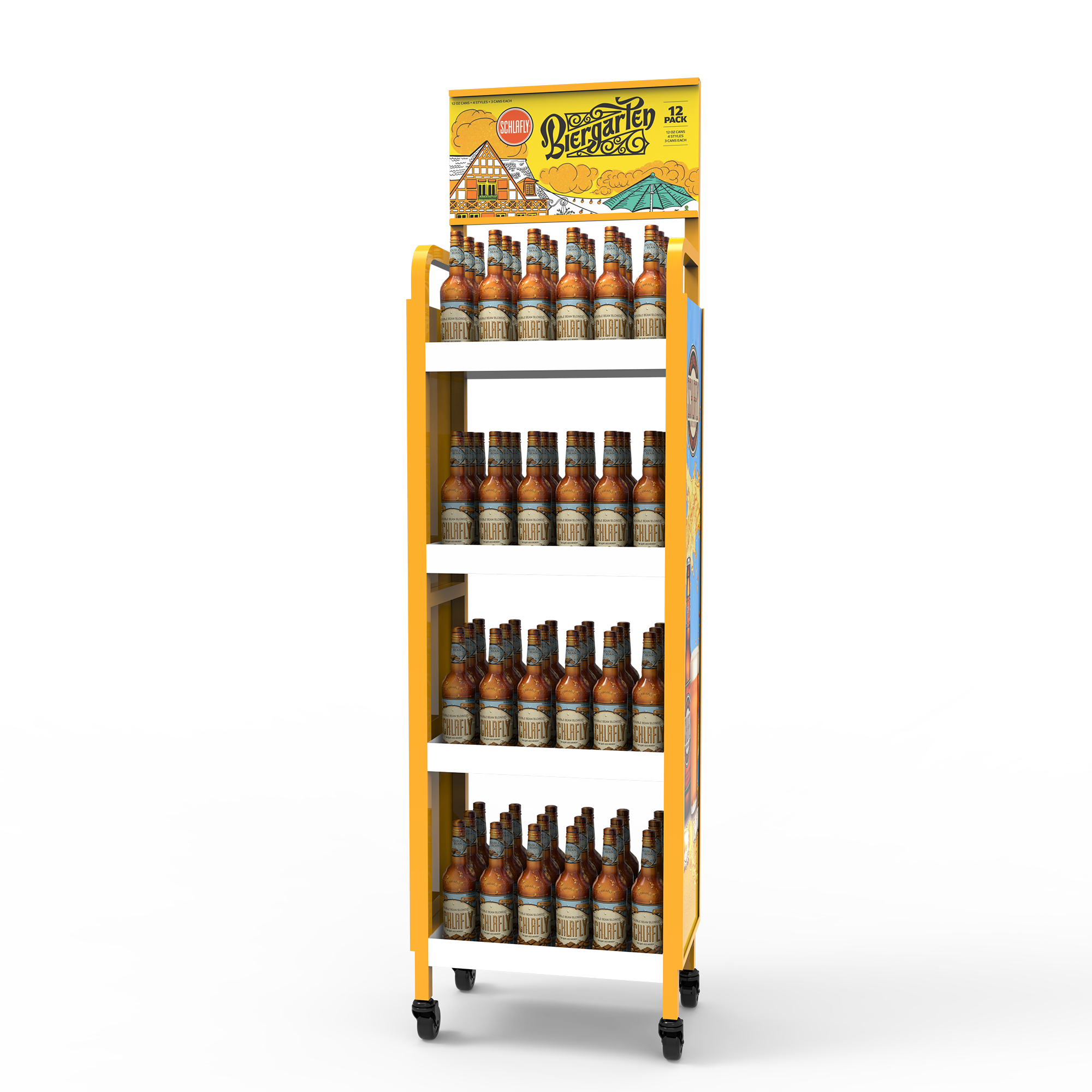 Apache Logo Panel Changeable Metal Tray Lite Beer Display Rack with Wheels — view 2