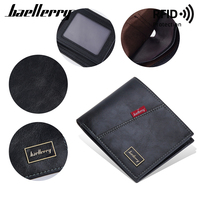 Baellerry dompet pendek lipat tiga pria, tempat kartu banyak perlindungan RFID dompet koin terbuka lapisan poliester Retro PU