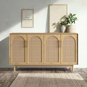 Modern Wooden Sideboard with 4 Compartments & 2 Doors Living Room <b>Storage</b> <b>Cabinet</b> for Hotel & <b>Bedroom</b> Use - Product Image 3