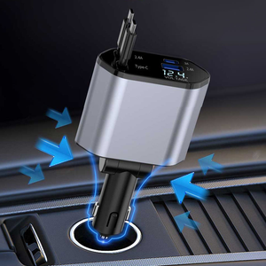 Cargador Rápido Retráctil para Auto USB C <span class=keywords><strong>de</strong></span> 120W, Adaptador 4 en 1 con Pantalla LED <span class=keywords><strong>Digital</strong></span>, 2 Puertos C PD, <span class=keywords><strong>Estación</strong></span> <span class=keywords><strong>de</strong></span> Carga Eléctrica para Auto - Product Image 5