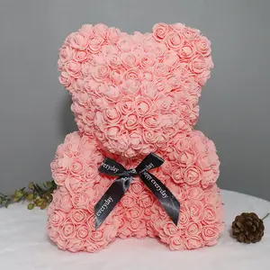 Crown Veil Decor Diy Gift For Valentine Mini Rose Soap Rose Pearl Bear Wedding Home Decoration Artificial Flower Rose Rabbit