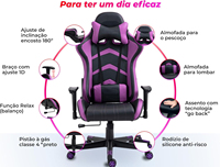 Chaise de jeu E-sports Anji Factory, dossier haut inclinable, appui-tête, hauteur réglable, chaise de jeu violette
