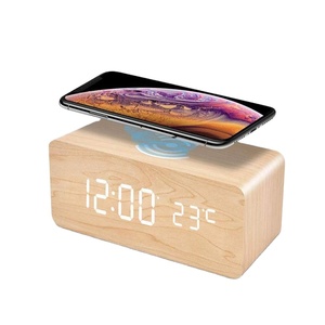 2020 mới không dây điện thoại sạc đồng hồ báo thức bằng gỗ kỹ thuật số LED bảng đồng hồ quà tặng khuyến mãi thiết kế mới gỗ Máy tính để bàn đồng hồ - Product Image 6