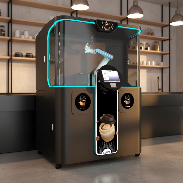 Robotic Coffee Vending Machine Fully Automatic AI Barista Arm Commercial Use Espresso Latte Cappuccino Credit Card Coin