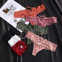 Tanga Low Waist G String Panties Lingerie Sexy Cross Bandage Women's Panties Hollow Lace See-through Underwear Seductive Thong